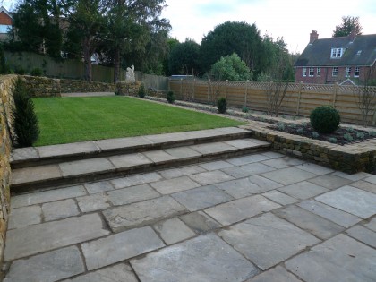 Cleve West, Landscape Design, Garden Designer, Award Winning, dry stone walling, levels, Yorkstone, Dianthus cruentus